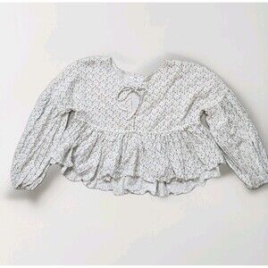 O'Neill Bell Sleeve Blouse White Black Polka Dot Tie Front Boho Peasant Sz M EUC